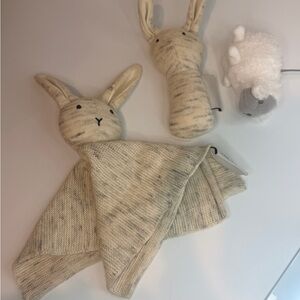 Baby Lovey Security Blanket Bundle – Bunny & Lamb Rattle/Comfort Toys